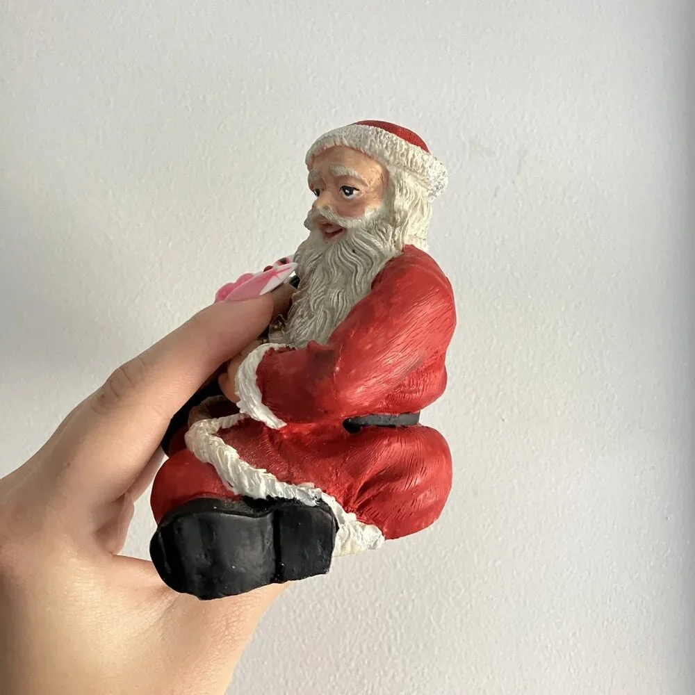 Vintage 90s‎ Santa Christmas Shelf Sitter Present Bag Stocking Red Green
